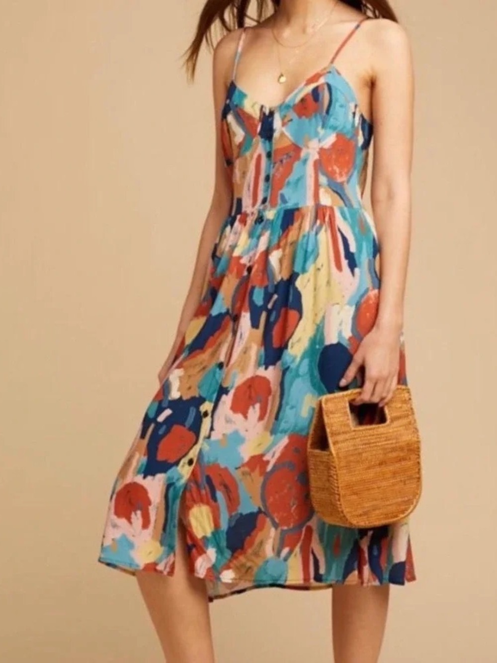 ROLLA’S Eve Painted Tulip Rust Midi Dress XS